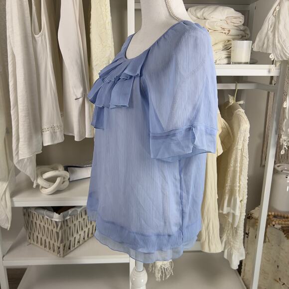 Elle women's size Large semi sheer light blue soft girl blouse #2500 - Picture 2 of 8